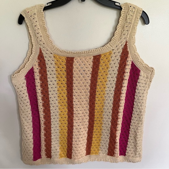 Women’s Grace+Karma Boho Anthropology Knit Crochet Top Size Large Button Front - Picture 8 of 9